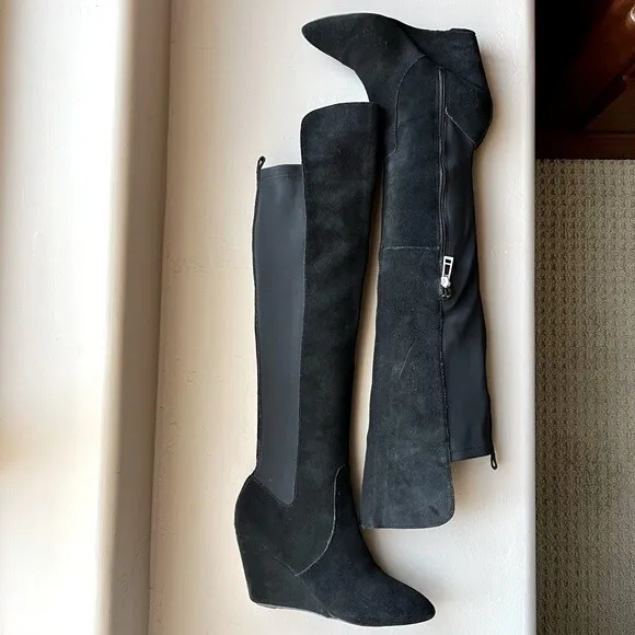 Charles by Charles David Black Suede Wedge Heeled Boots Women’s Size 7