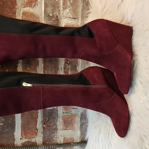 Charles by Charles David Edie Over the Knee Wedge Boots in Merlot, Size 5.5M