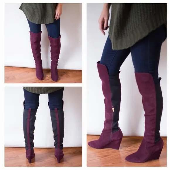 Charles by Charles David Edie Over the Knee Wedge Boots in Merlot, Size 5.5M
