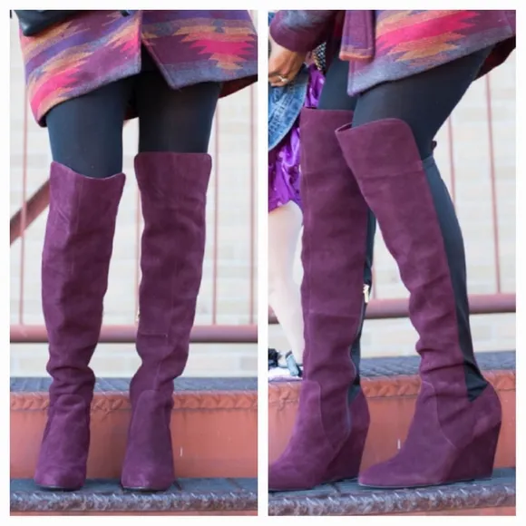 Charles by Charles David Edie Over the Knee Wedge Boots in Merlot, Size 5.5M