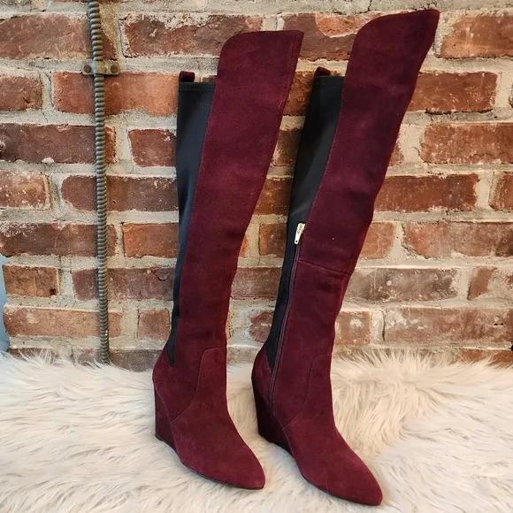 Charles by Charles David Edie Over the Knee Wedge Boots in Merlot, Size 5.5M
