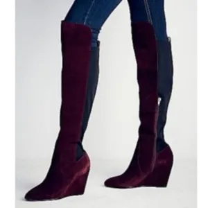 Charles by Charles David Edie Over the Knee Wedge Boots in Merlot, Size 5.5M