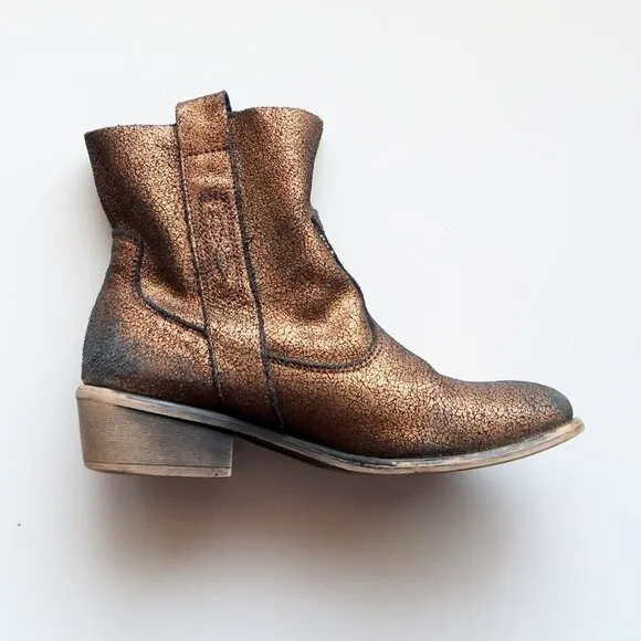 Charles David Bronze Leather Low Block Heel Ankle Boots / Booties Size 7