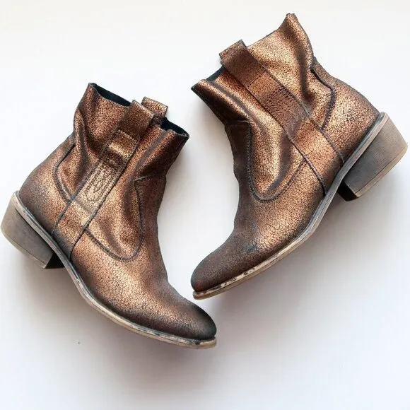 Charles David Bronze Leather Low Block Heel Ankle Boots / Booties Size 7