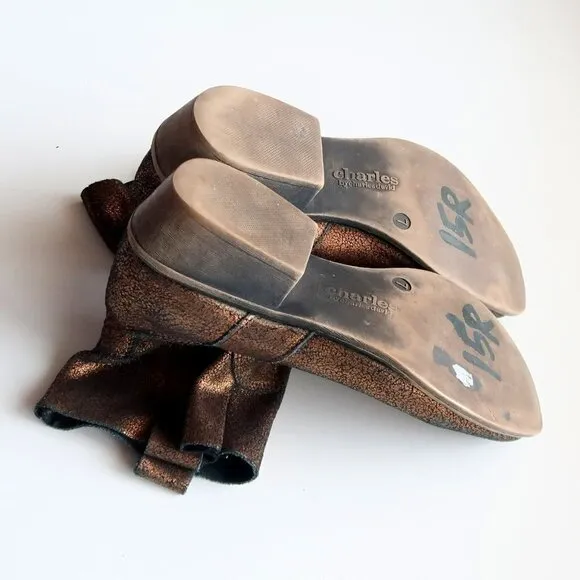 Charles David Bronze Leather Low Block Heel Ankle Boots / Booties Size 7