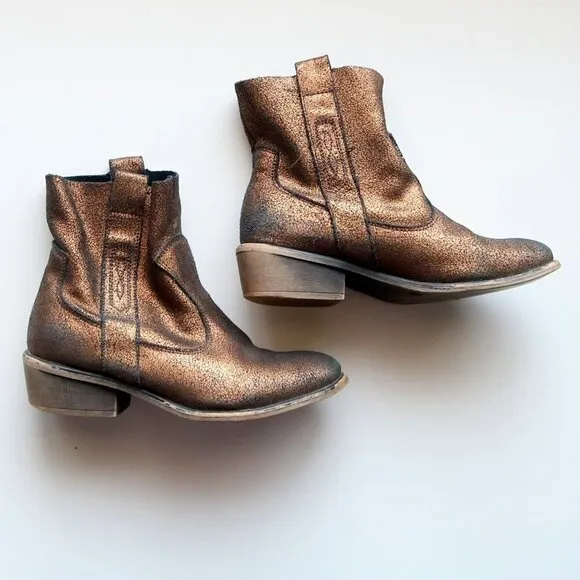 Charles David Bronze Leather Low Block Heel Ankle Boots / Booties Size 7
