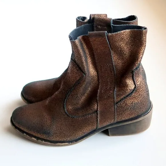 Charles David Bronze Leather Low Block Heel Ankle Boots / Booties Size 7