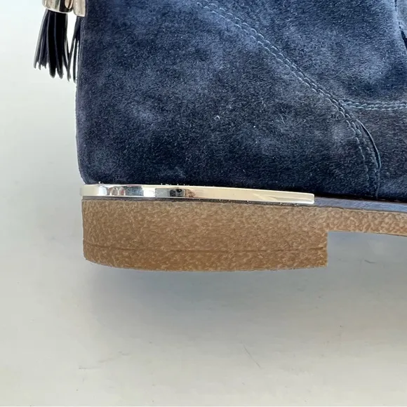 CHARLES DAVID Italy Navy Raden Suede Hanging Tassel Bootie Ankle Boots Sz 9 NWOB