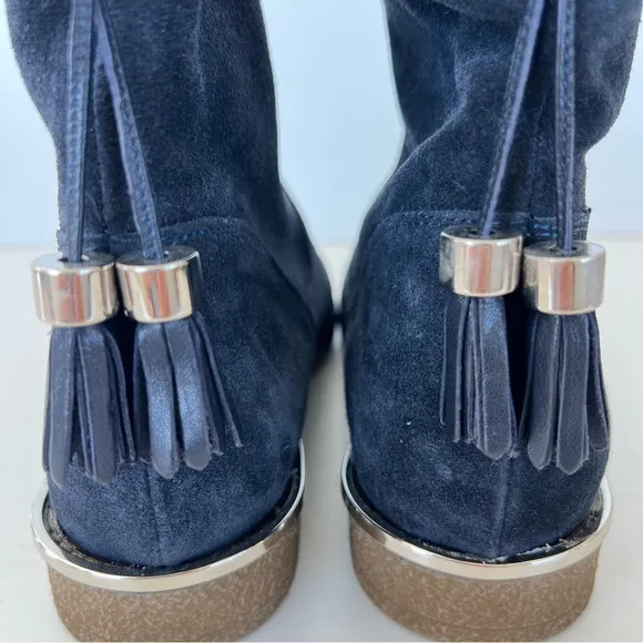 CHARLES DAVID Italy Navy Raden Suede Hanging Tassel Bootie Ankle Boots Sz 9 NWOB