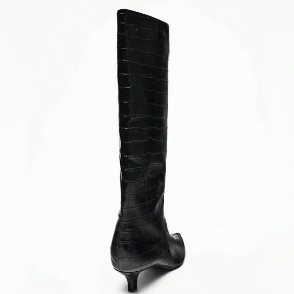Chic Wide-Shaft Faux Patent Croc Boots