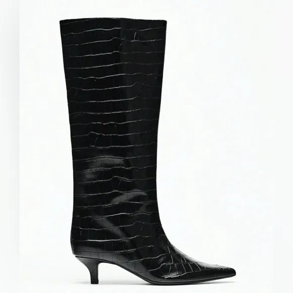 Chic Wide-Shaft Faux Patent Croc Boots