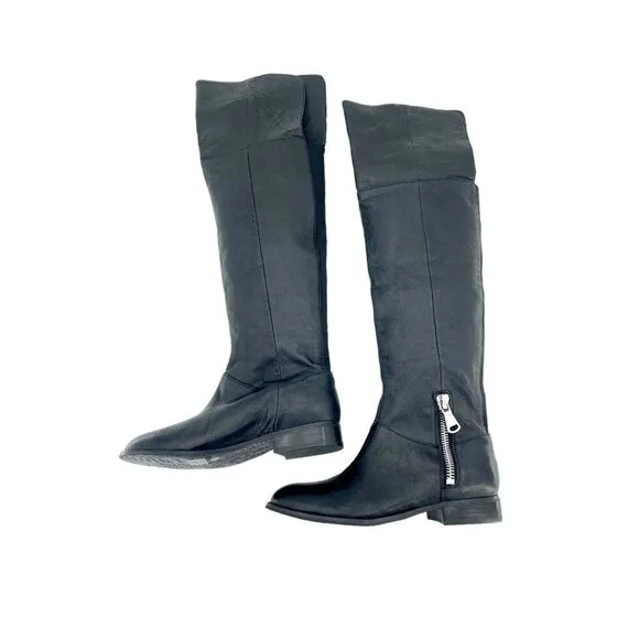 Chinese Laundry Boots Fawn Black Leather Over the Knee Stretch Zip SZ 7 New