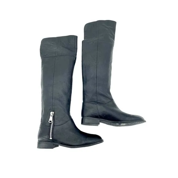 Chinese Laundry Boots Fawn Black Leather Over the Knee Stretch Zip SZ 7 New