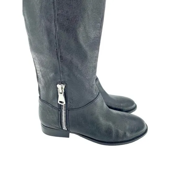 Chinese Laundry Boots Fawn Black Leather Over the Knee Stretch Zip SZ 7 New