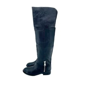 Chinese Laundry Boots Fawn Black Leather Over the Knee Stretch Zip SZ 7 New