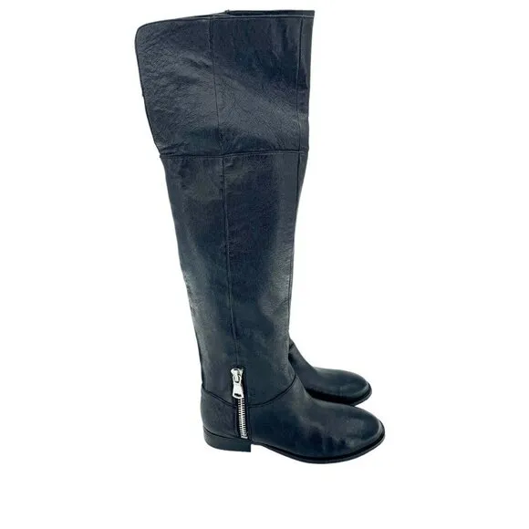 Chinese Laundry Boots Fawn Black Leather Over the Knee Stretch Zip SZ 7 New