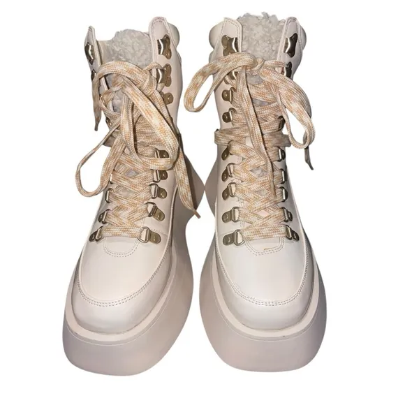 Circus By Sam Edelman Combat Boots Woman 6 Leather Moto Boho Grunge Platform Fur