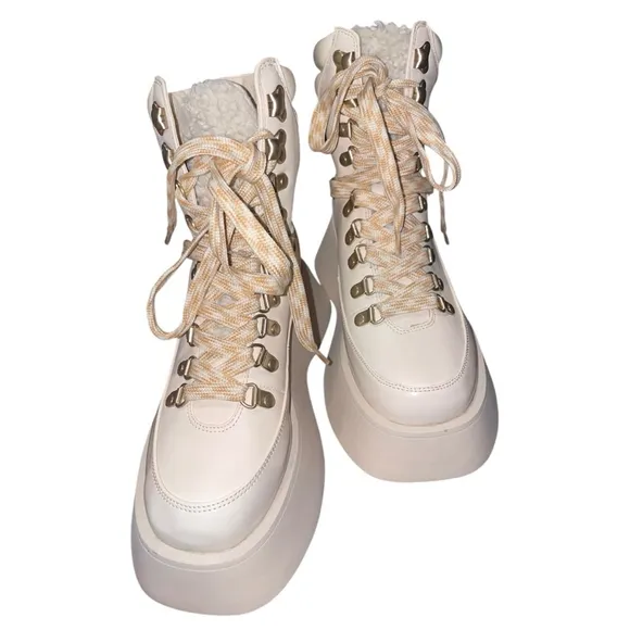 Circus By Sam Edelman Combat Boots Woman 6 Leather Moto Boho Grunge Platform Fur