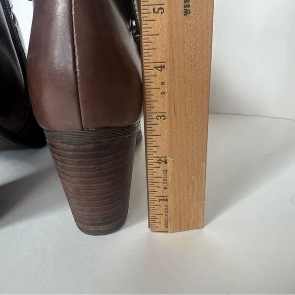 Clarks Artisan Palma Rena Side Zip Brown Western Heeled Ankle Boot Bootie SZ 8.5