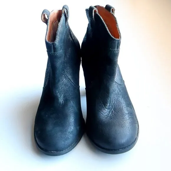 Clarks Black Nubuck Leather Block Heel Pull-on Ankle Boots Booties Size 8.5