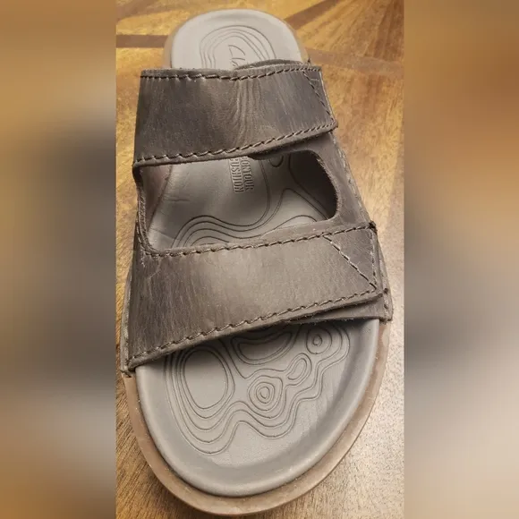 Clarks Litton Leather Dark Gray Slide Sandals Men's Size 10 M