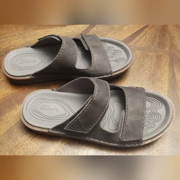 Clarks Litton Leather Dark Gray Slide Sandals Men's Size 10 M