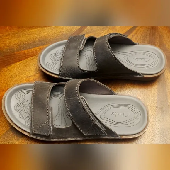 Clarks Litton Leather Dark Gray Slide Sandals Men's Size 10 M