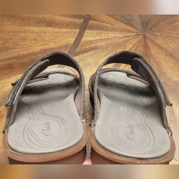 Clarks Litton Leather Dark Gray Slide Sandals Men's Size 10 M