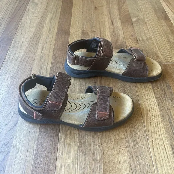 Clarks Men's Hapsford Creek Sandals Brown Tumbled Leather Sz 10.5 Outdoor Beach