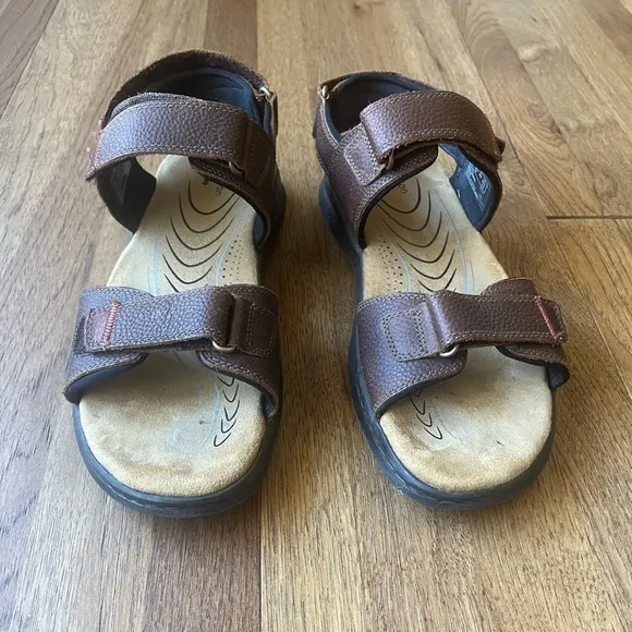 Clarks Men's Hapsford Creek Sandals Brown Tumbled Leather Sz 10.5 Outdoor Beach