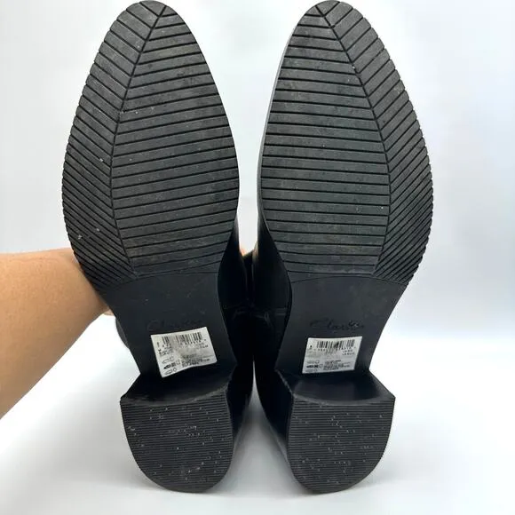 Clarks Poise Leah Black Leather Ankle Boots Size 8.5M