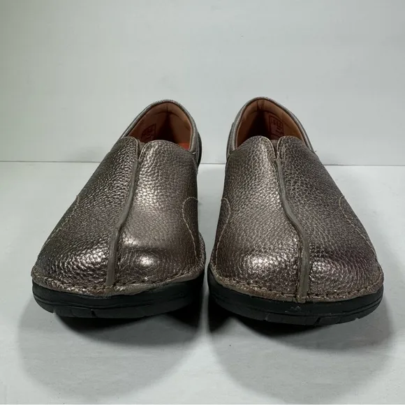 Clarks Un Loop Stride Pebble Metallic Leather Slip On Shoes Women's Size 9M