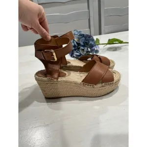 Coach Espadrille Platform Sandals Leather Criss Cross Ankle Strap 7.5