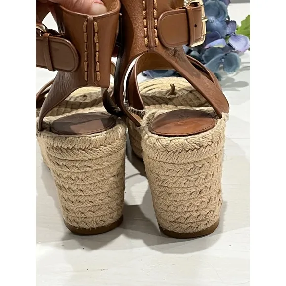 Coach Espadrille Platform Sandals Leather Criss Cross Ankle Strap 7.5