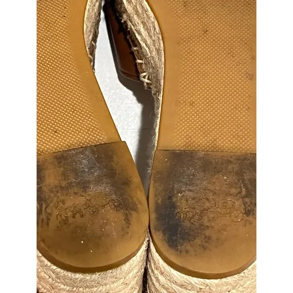 Coach Espadrille Platform Sandals Leather Criss Cross Ankle Strap 7.5
