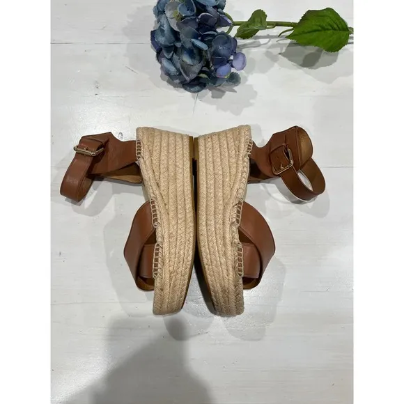 Coach Espadrille Platform Sandals Leather Criss Cross Ankle Strap 7.5