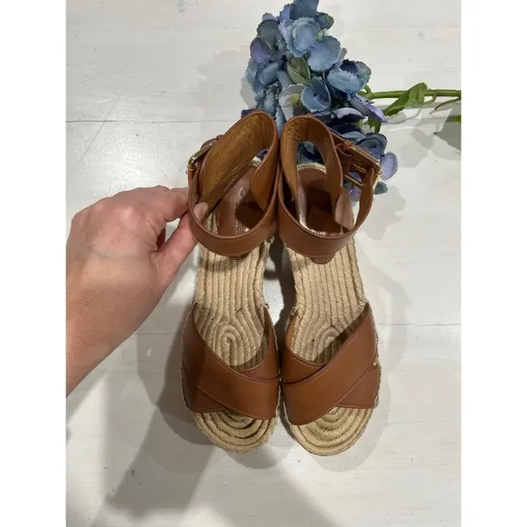 Coach Espadrille Platform Sandals Leather Criss Cross Ankle Strap 7.5
