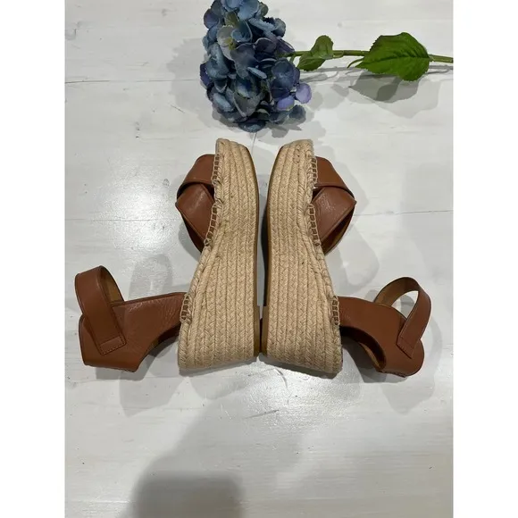 Coach Espadrille Platform Sandals Leather Criss Cross Ankle Strap 7.5