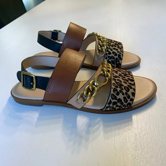 Coach Heather Leopard Print Calf Hair Leather Sandals G4777 US Size 5 B EU‎ 35.5