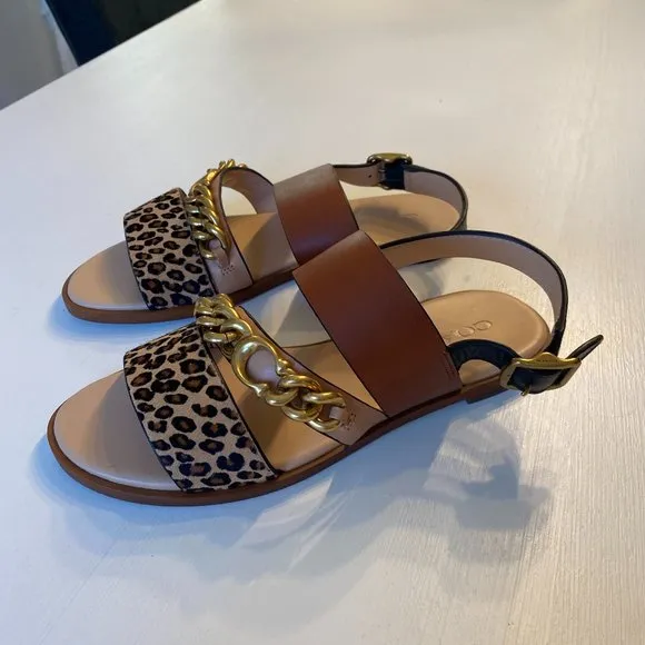 Coach Heather Leopard Print Calf Hair Leather Sandals G4777 US Size 5 B EU‎ 35.5