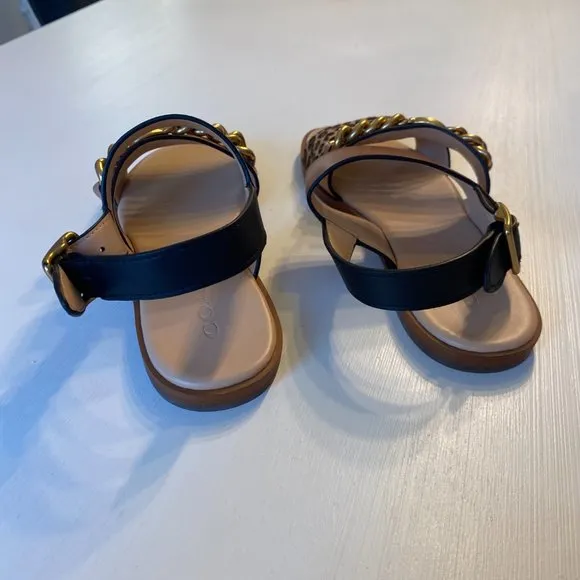 Coach Heather Leopard Print Calf Hair Leather Sandals G4777 US Size 5 B EU‎ 35.5