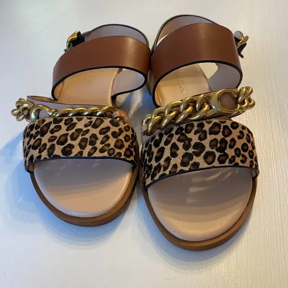 Coach Heather Leopard Print Calf Hair Leather Sandals G4777 US Size 5 B EU‎ 35.5