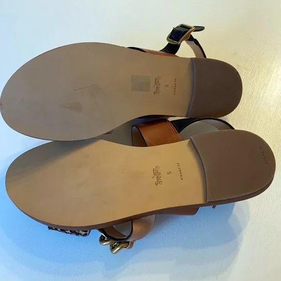 Coach Heather Leopard Print Calf Hair Leather Sandals G4777 US Size 5 B EU‎ 35.5