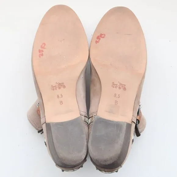 Coach Pauline Beige Suede &amp; Tan Leather Block Heel Ankle Boots Booties Size 6.5