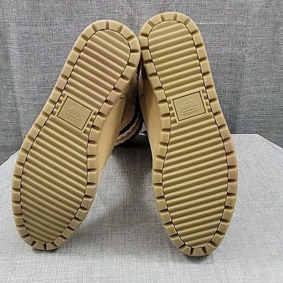 Coach Tatum Suede Beige / Multicolor Striped Knit Boots Women's SZ 7.5