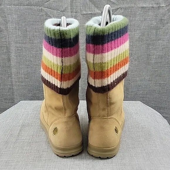 Coach Tatum Suede Beige / Multicolor Striped Knit Boots Women's SZ 7.5