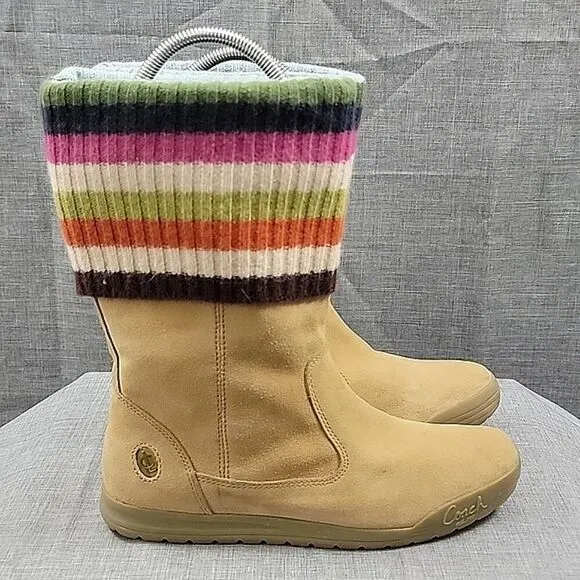 Coach Tatum Suede Beige / Multicolor Striped Knit Boots Women's SZ 7.5