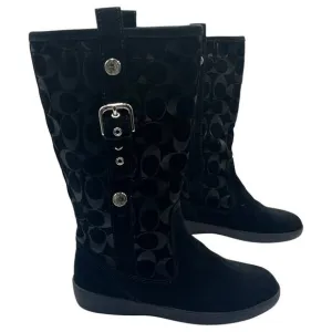 Coach Tulip Buckle Signature Logo Embossed Suede Winter Boots Black Size 6M
