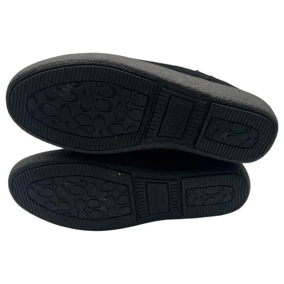 Coach Tulip Buckle Signature Logo Embossed Suede Winter Boots Black Size 6M