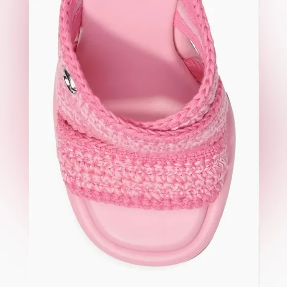 COACH’s Quintin 60MM Crochet leather sculptural heel sandals NEW Barbie Pink